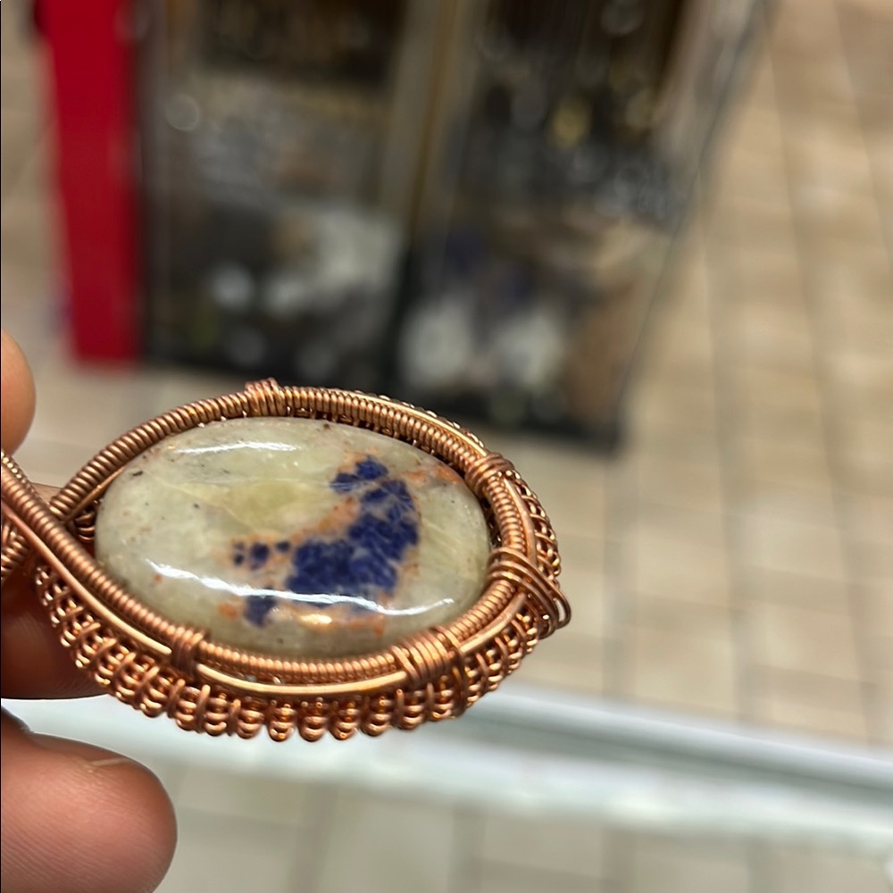 Sodalite stone Copper Wire Wrapped Pendant - Picture 3 of 10
